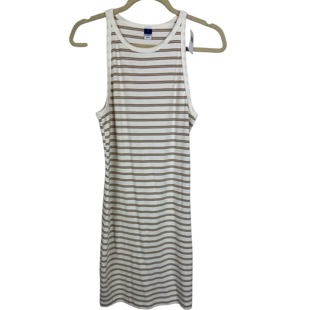 Old Navy NWT High Neck Sleeveless Striped Ribbed Knit Fitted Tank Top Dress L